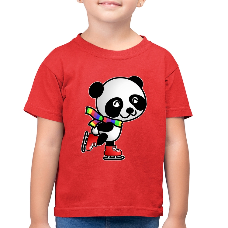Camiseta Algodão Infantil Panda de Patins - Vermelha