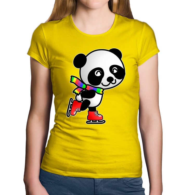 Baby Look Algodão Panda de Patins - Amarela