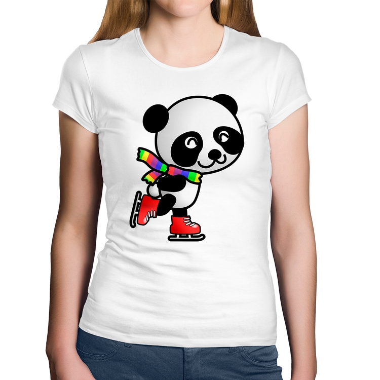 Baby Look Algodão Panda de Patins - Branca