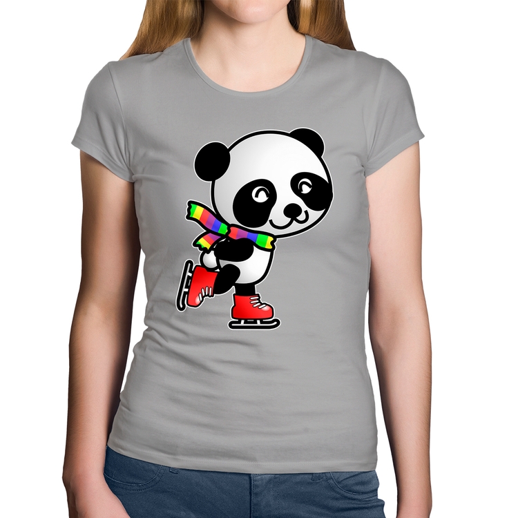 Baby Look Algodão Panda de Patins - Cinza