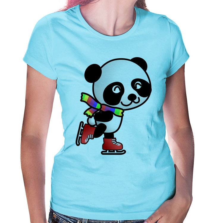 Baby Look Panda de Patins - Azul Bebê