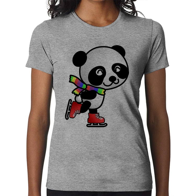 Baby Look Panda de Patins - Cinza