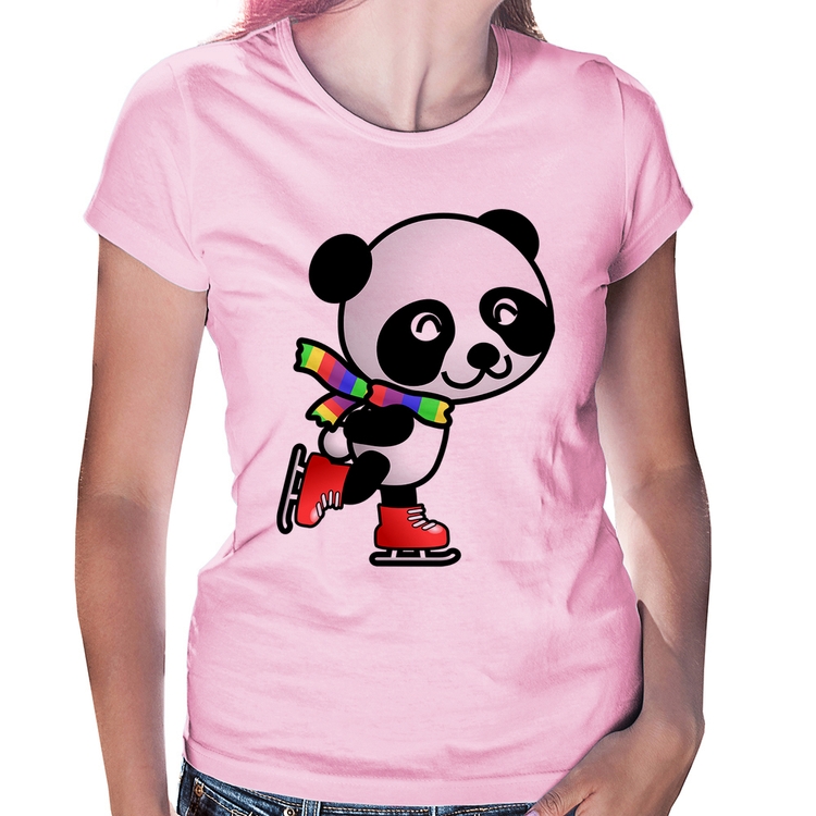 Baby Look Panda de Patins - Rosa Bebê