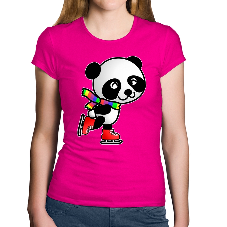 Baby Look Algodão Panda de Patins - Rosa