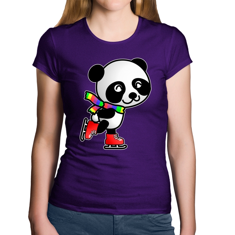 Baby Look Algodão Panda de Patins - Roxa