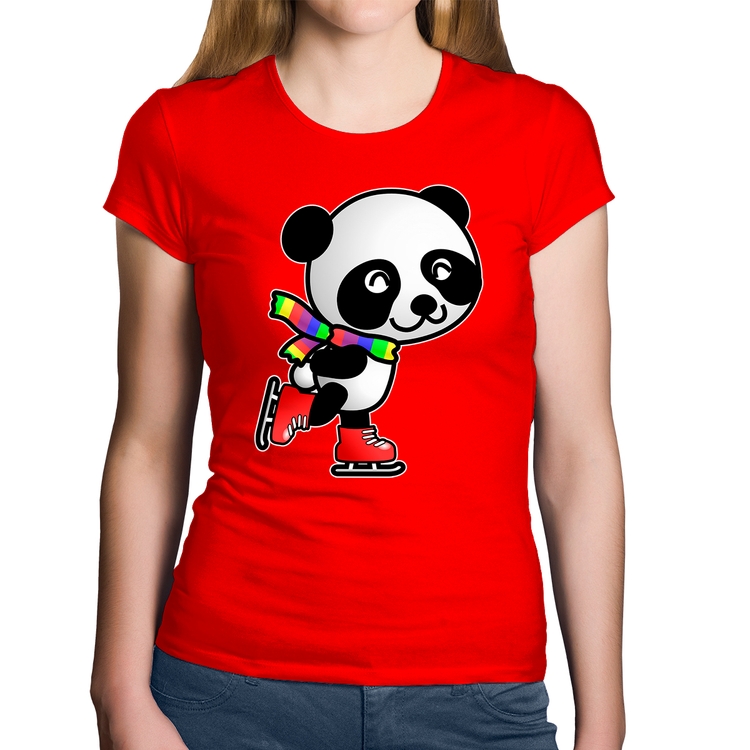 Baby Look Algodão Panda de Patins - Vermelha