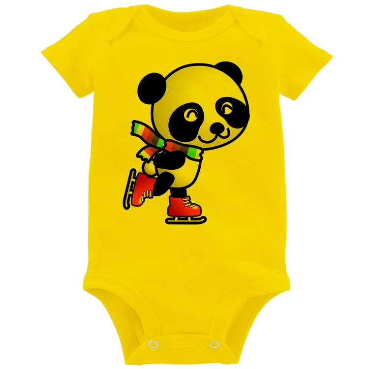 Body Bebê Panda de Patins - Amarelo