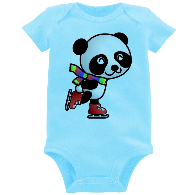 Body Bebê Panda de Patins - Azul Bebê
