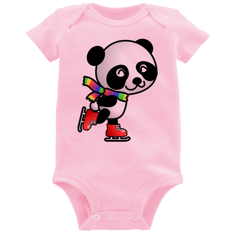 Body Bebê Panda de Patins - Rosa Bebê