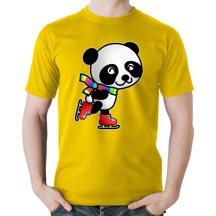 Camiseta Algodão Panda de Patins - Amarela