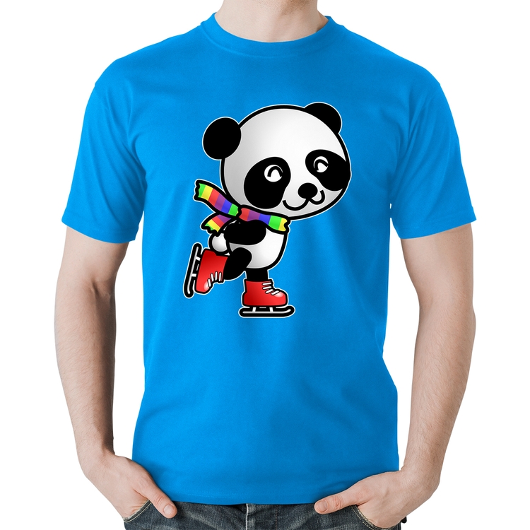 Camiseta Algodão Panda de Patins - Azul