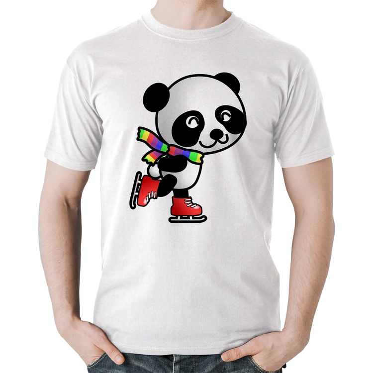 Camiseta Algodão Panda de Patins - Branca