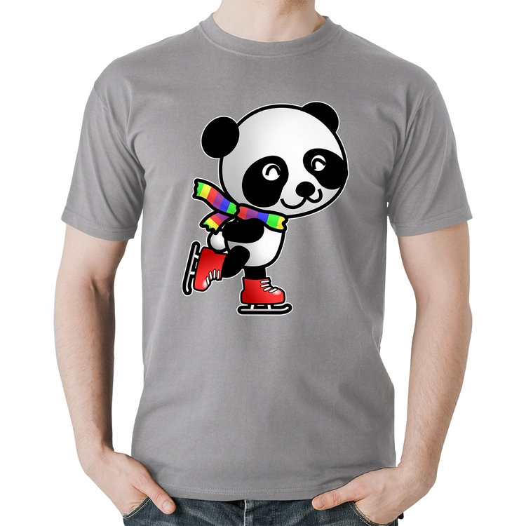 Camiseta Algodão Panda de Patins - Cinza
