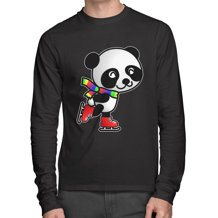 Camiseta Algodão Panda de Patins Manga Longa