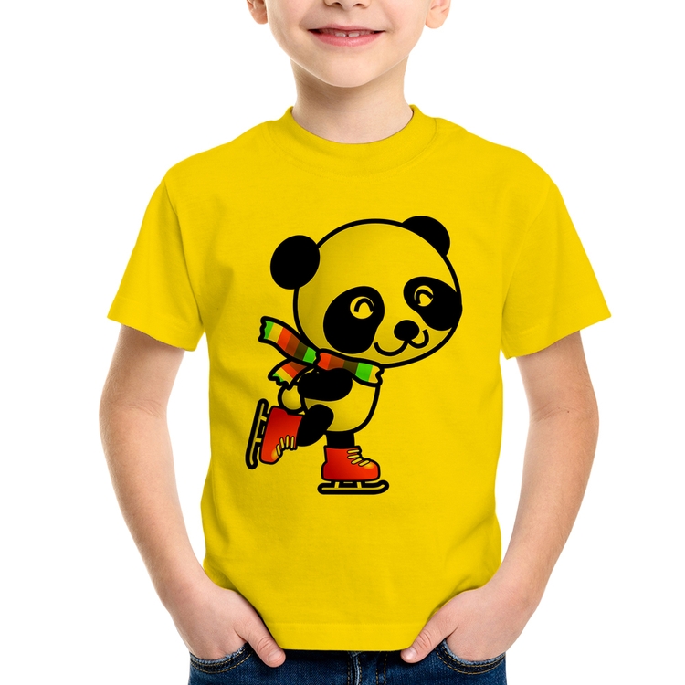 Camiseta Infantil Panda de Patins - Amarela