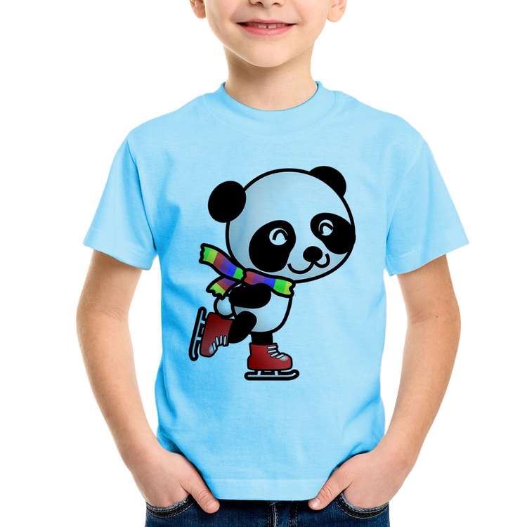 Camiseta Infantil Panda de Patins - Azul Bebê