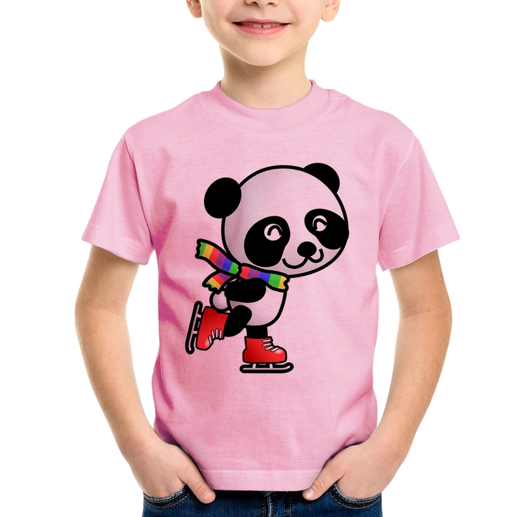 Camiseta Infantil Panda de Patins - Rosa Bebê