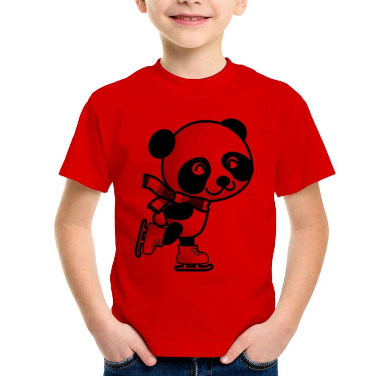 Camiseta Infantil Panda de Patins - Vermelha