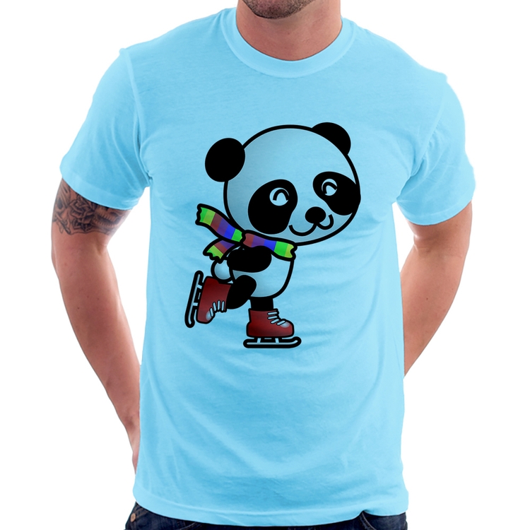 Camiseta Panda de Patins - Azul Bebê