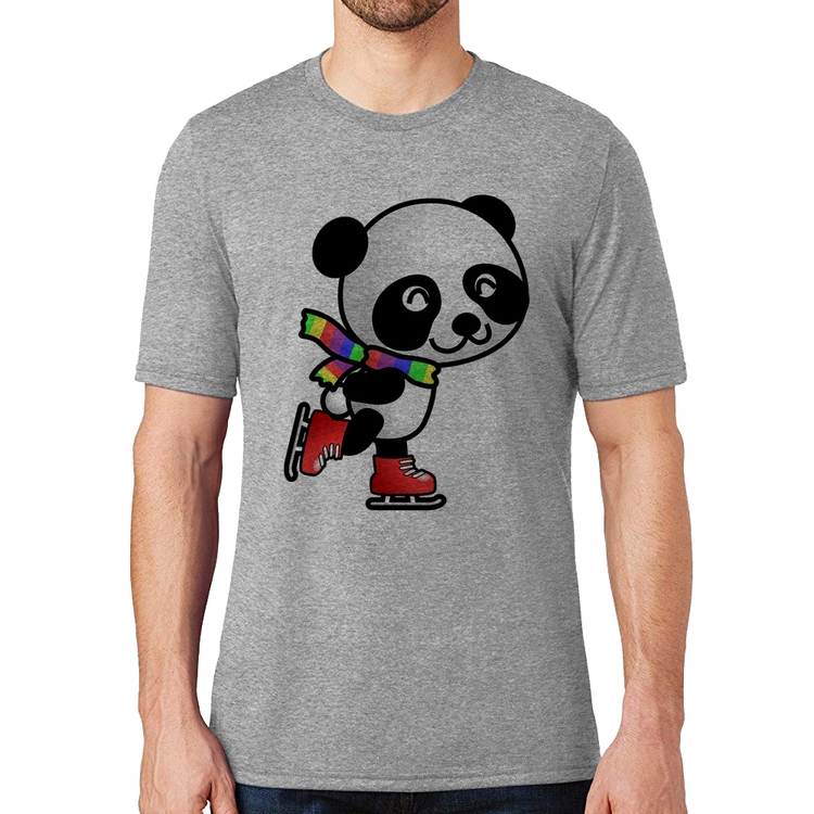 Camiseta Panda de Patins - Cinza