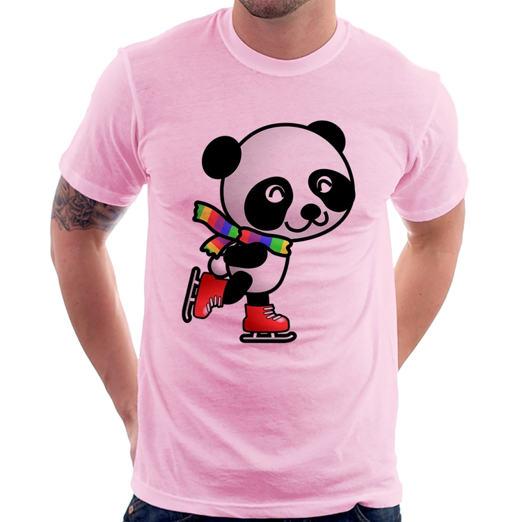 Camiseta Panda de Patins - Rosa Bebê