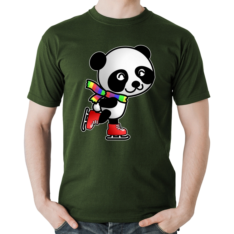 Camiseta Algodão Panda de Patins - Musgo