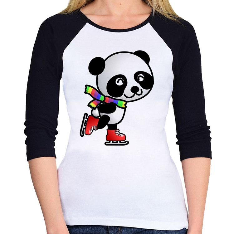 Baby Look Raglan Panda de Patins Manga 3/4