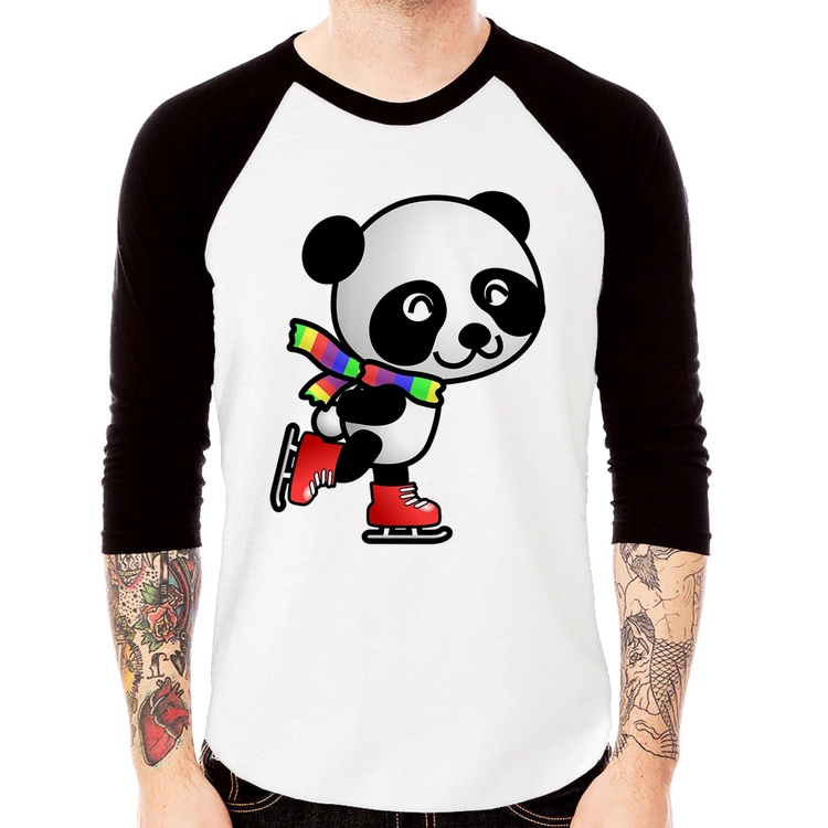 Camiseta Raglan Panda de Patins Manga 3/4