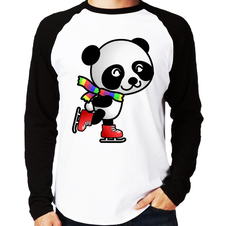 Camiseta Raglan Panda de Patins Manga Longa