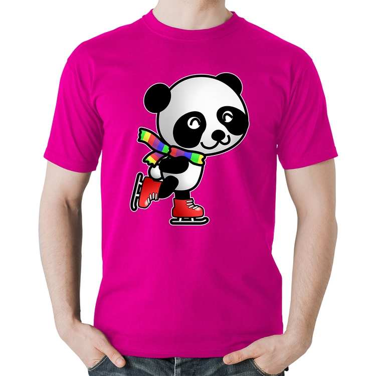 Camiseta Algodão Panda de Patins - Rosa