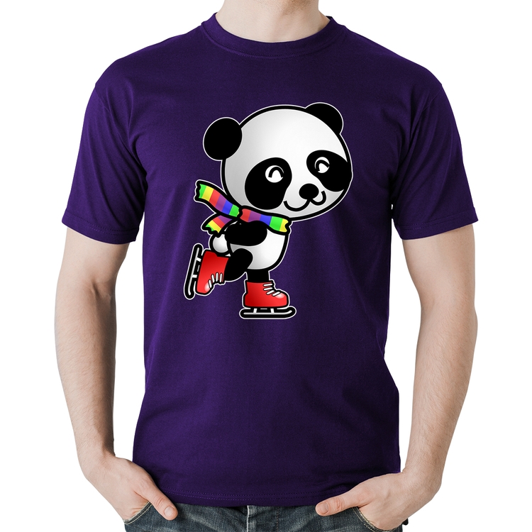 Camiseta Algodão Panda de Patins - Roxa