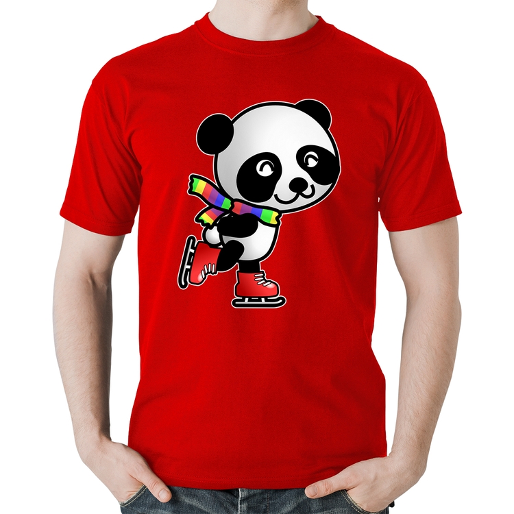 Camiseta Algodão Panda de Patins - Vermelha