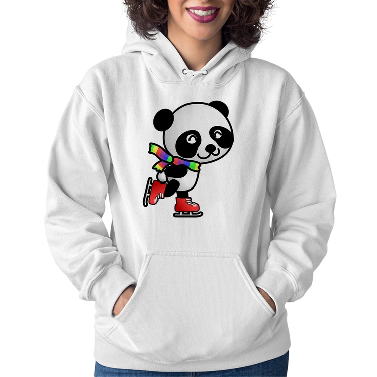 Moletom Feminino Panda de Patins - Branco