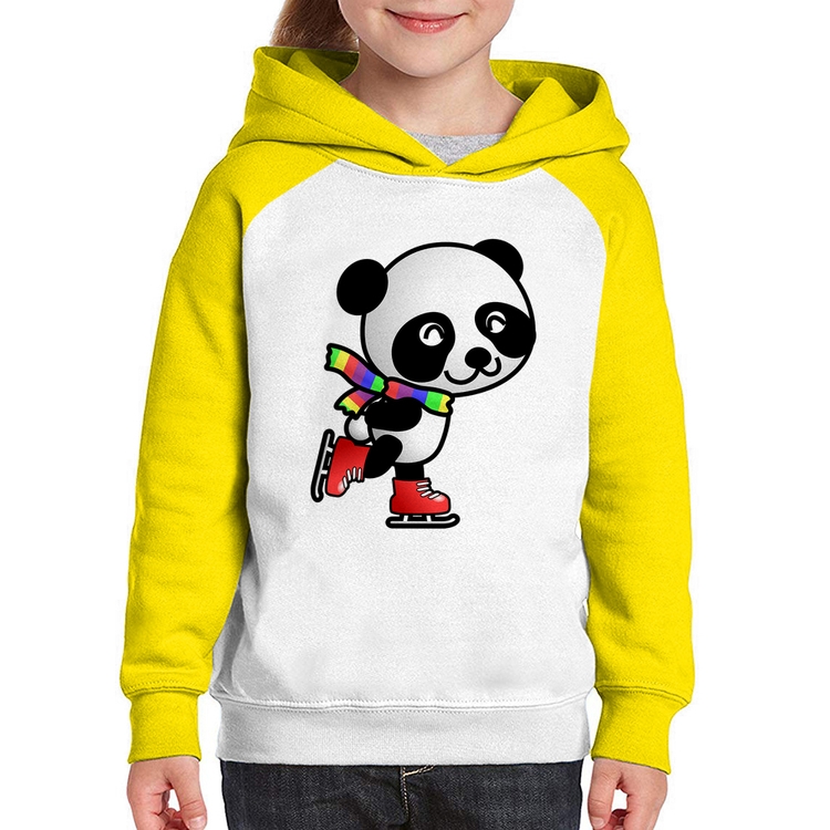 Moletom Infantil Panda de Patins - Branco/Amarelo