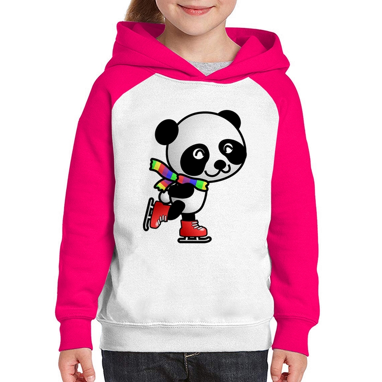 Moletom Infantil Panda de Patins - Branco/Rosa