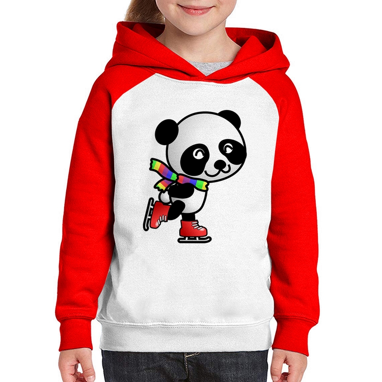 Moletom Infantil Panda de Patins - Branco/Vermelho