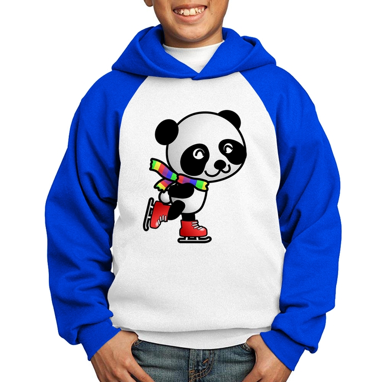 Moletom Infantil Panda de Patins - Branco/Azul