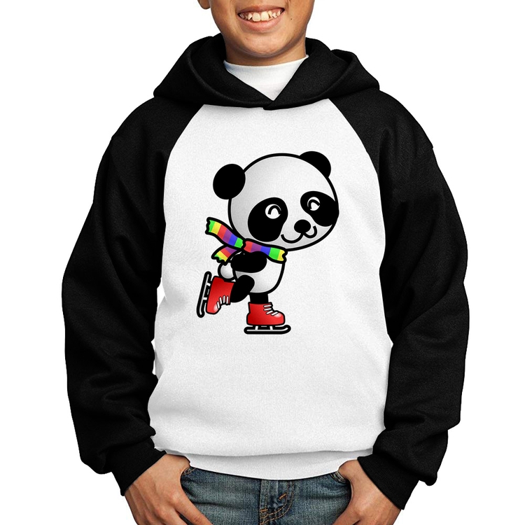 Moletom Infantil Panda de Patins - Branco/Preto