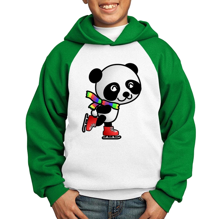 Moletom Infantil Panda de Patins - Branco/Verde