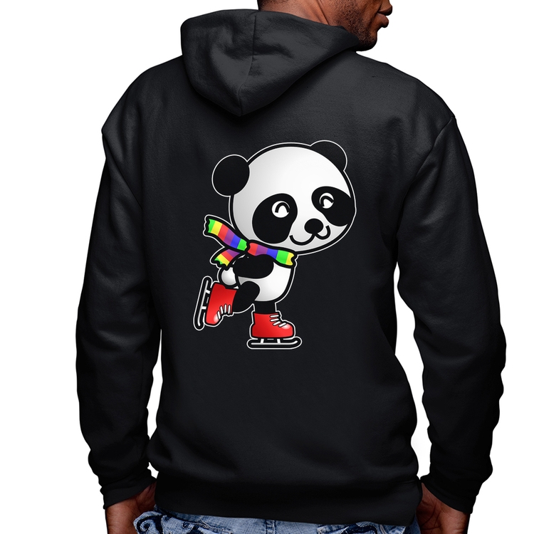 Blusa Moletom Panda de Patins Masculina com Capuz e Zíper