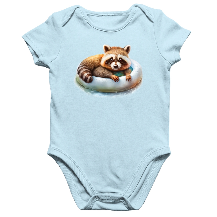 Body Bebê Algodão Panda Vermelho Relaxando Na Piscina - Azul Bebê