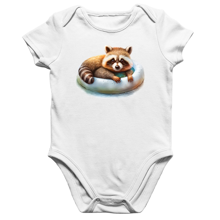 Body Bebê Algodão Panda Vermelho Relaxando Na Piscina - Branco