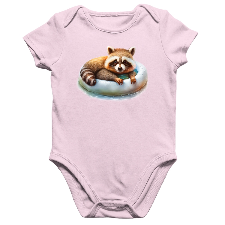 Body Bebê Algodão Panda Vermelho Relaxando Na Piscina - Rosa Bebê