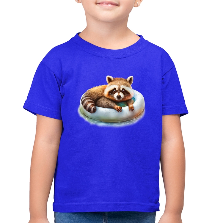 Camiseta Algodão Infantil Panda Vermelho Relaxando Na Piscina - Azul Royal