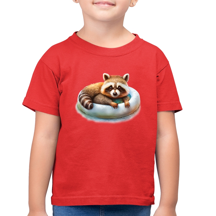 Camiseta Algodão Infantil Panda Vermelho Relaxando Na Piscina - Vermelha