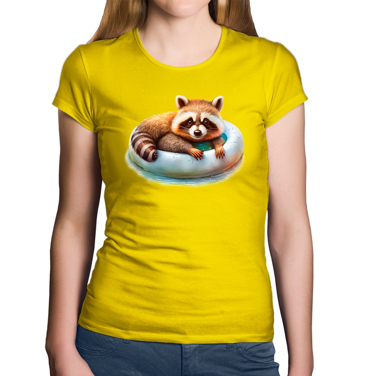 Baby Look Algodão Panda Vermelho Relaxando Na Piscina - Amarela