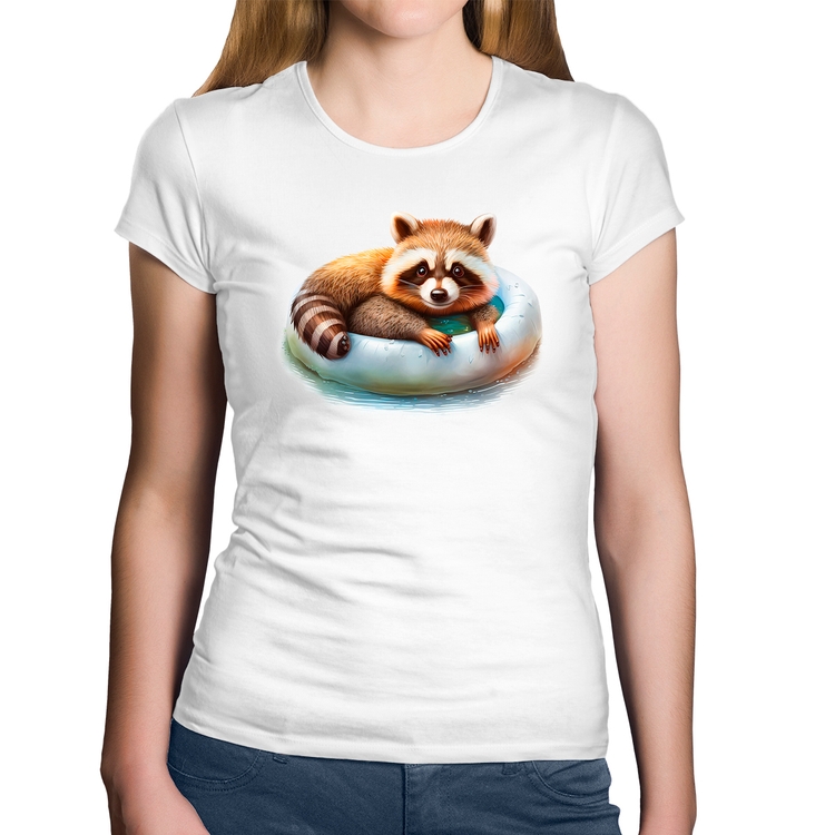 Baby Look Algodão Panda Vermelho Relaxando Na Piscina - Branca