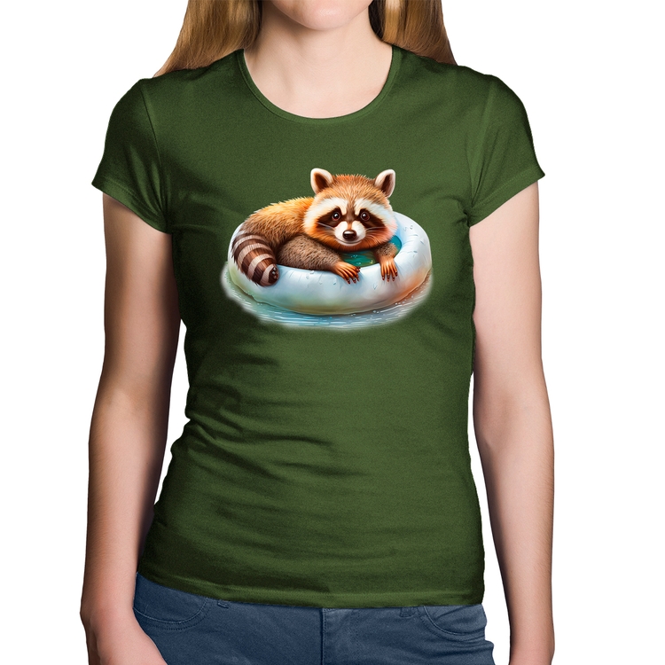 Baby Look Algodão Panda Vermelho Relaxando Na Piscina - Musgo