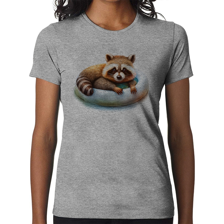 Baby Look Panda Vermelho Relaxando Na Piscina - Cinza