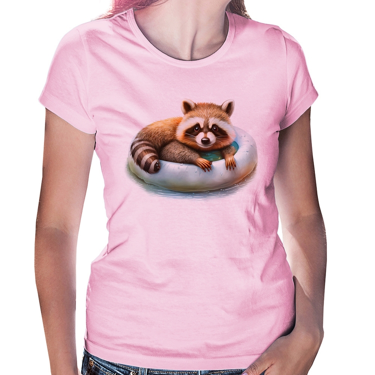 Baby Look Panda Vermelho Relaxando Na Piscina - Rosa Bebê